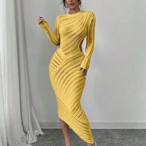 Elegant Yellow Knit Dress